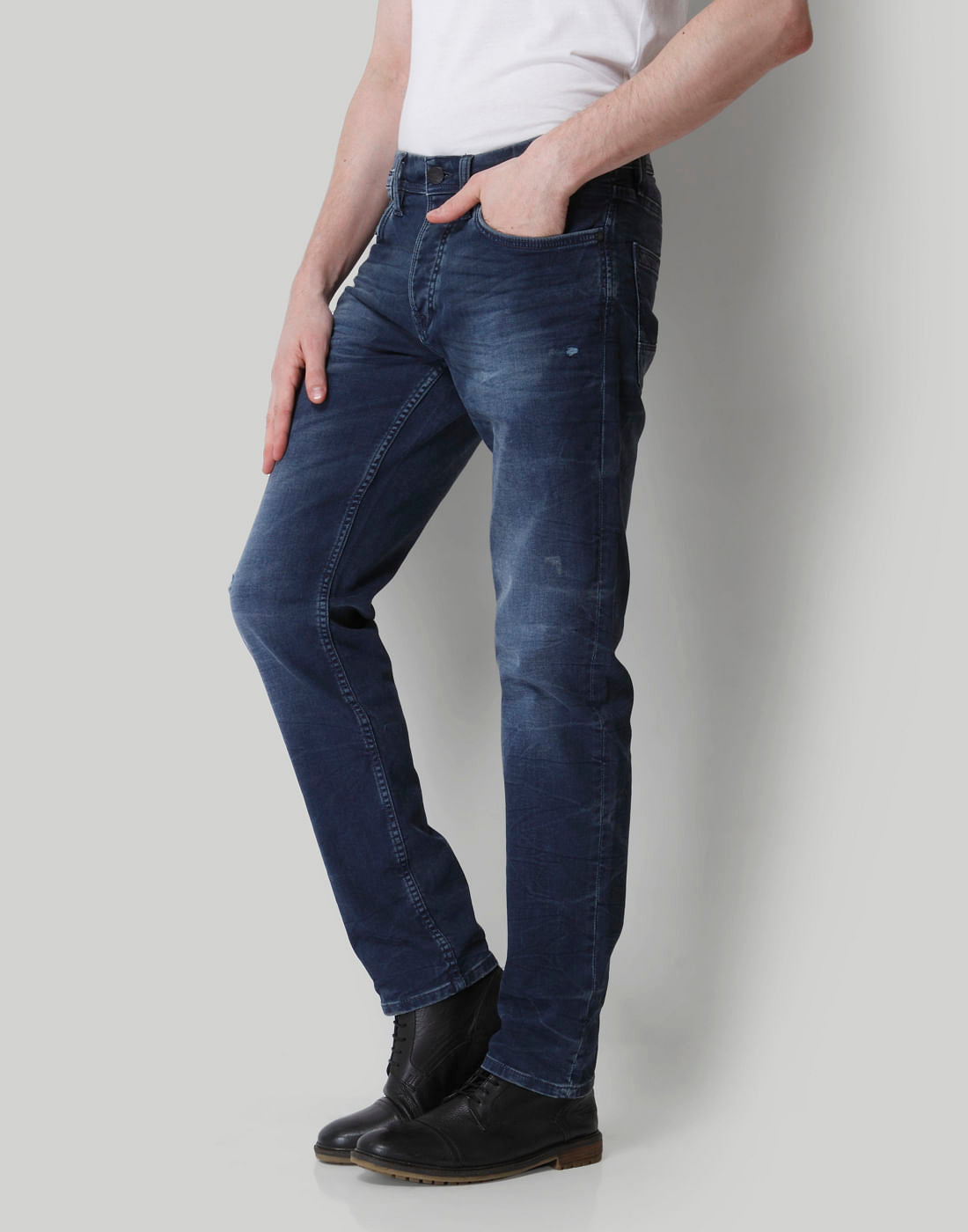 Dark Blue Mid Rise Comfort Fit Jeans