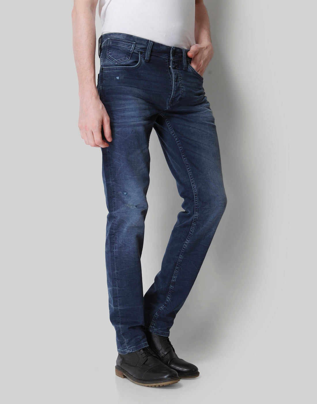 Dark Blue Mid Rise Comfort Fit Jeans