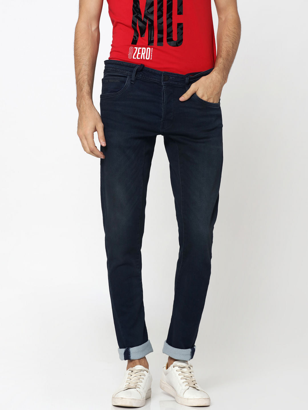 Dark Blue Drawstring Detail Glenn Slim Fit Jeans