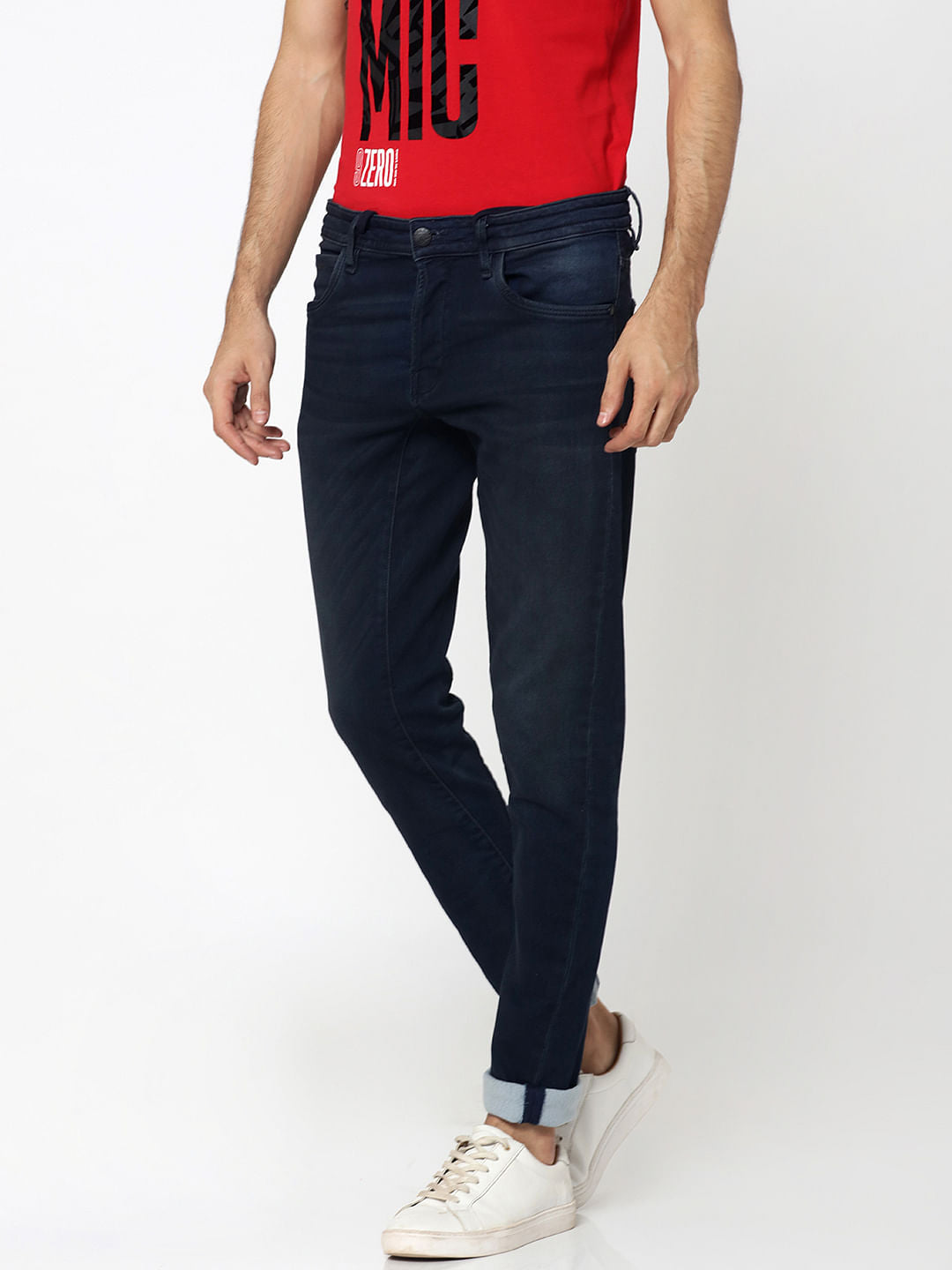 Dark Blue Drawstring Detail Glenn Slim Fit Jeans