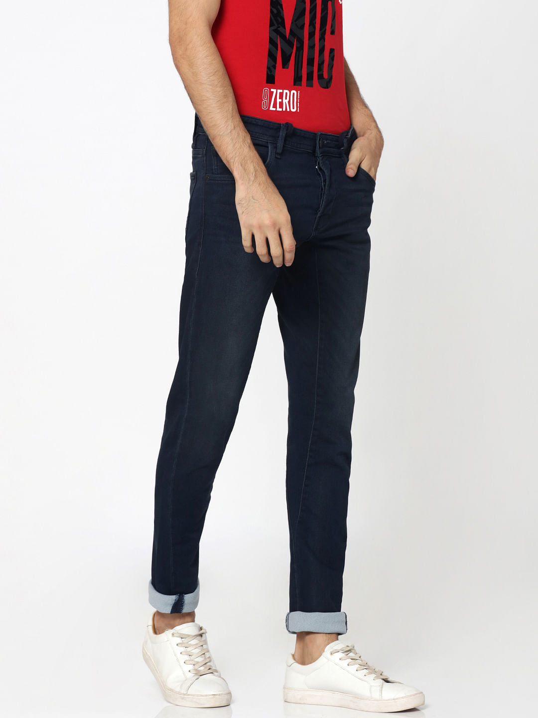 Dark Blue Drawstring Detail Glenn Slim Fit Jeans