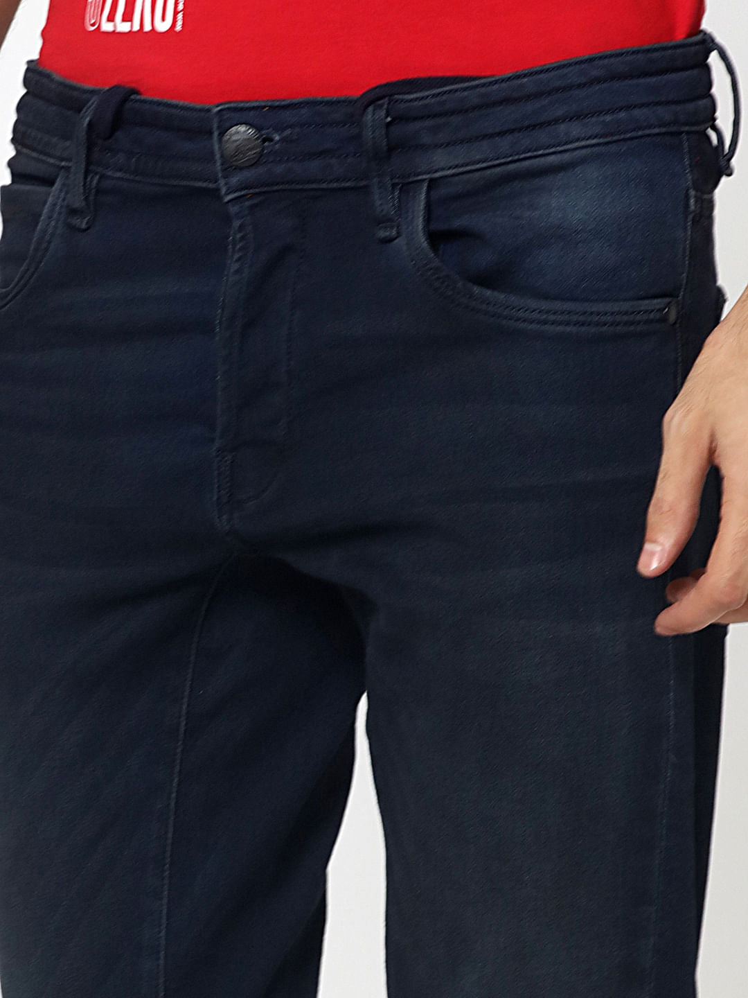 Dark Blue Drawstring Detail Glenn Slim Fit Jeans