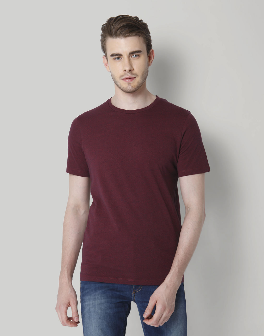 Purple Solid Crew Neck T-Shirt
