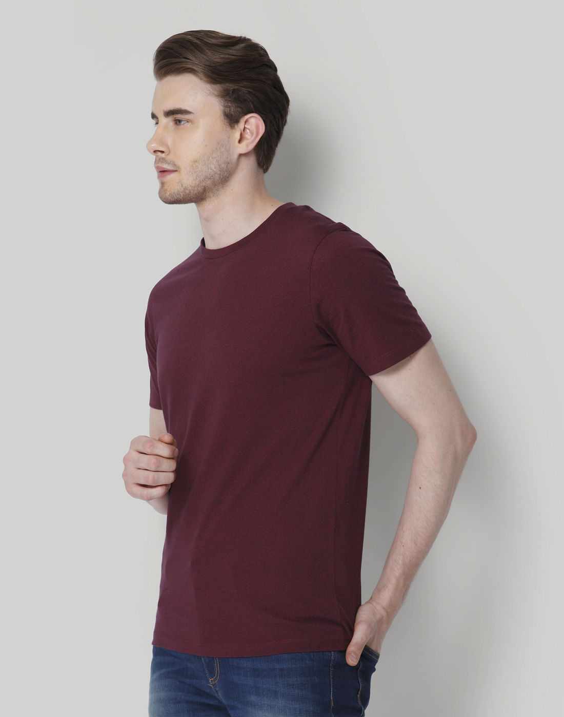Purple Solid Crew Neck T-Shirt