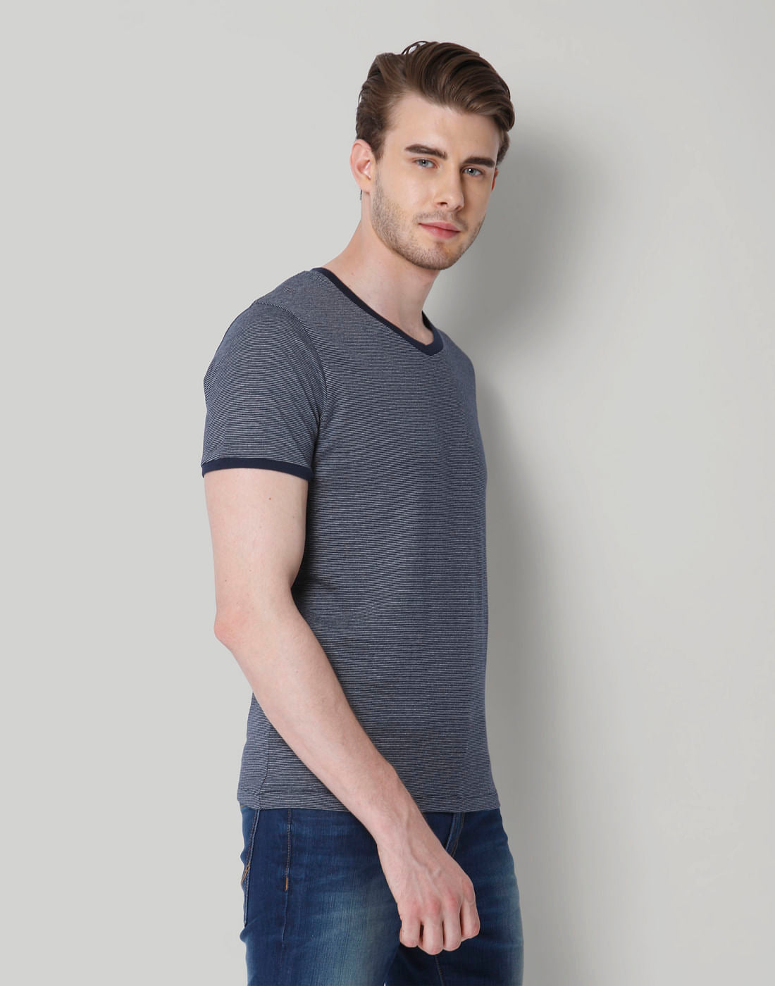 Blue Striped V-Neck T-Shirt