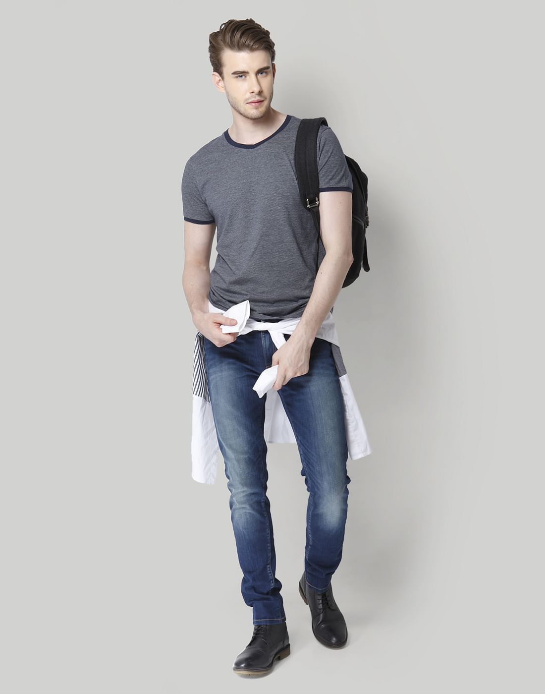 Blue Striped V-Neck T-Shirt