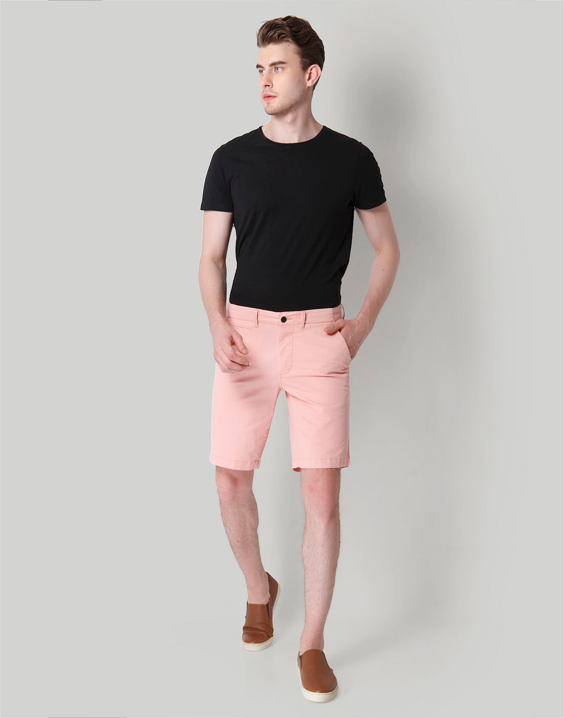 Pink Mid Rise Chino Shorts