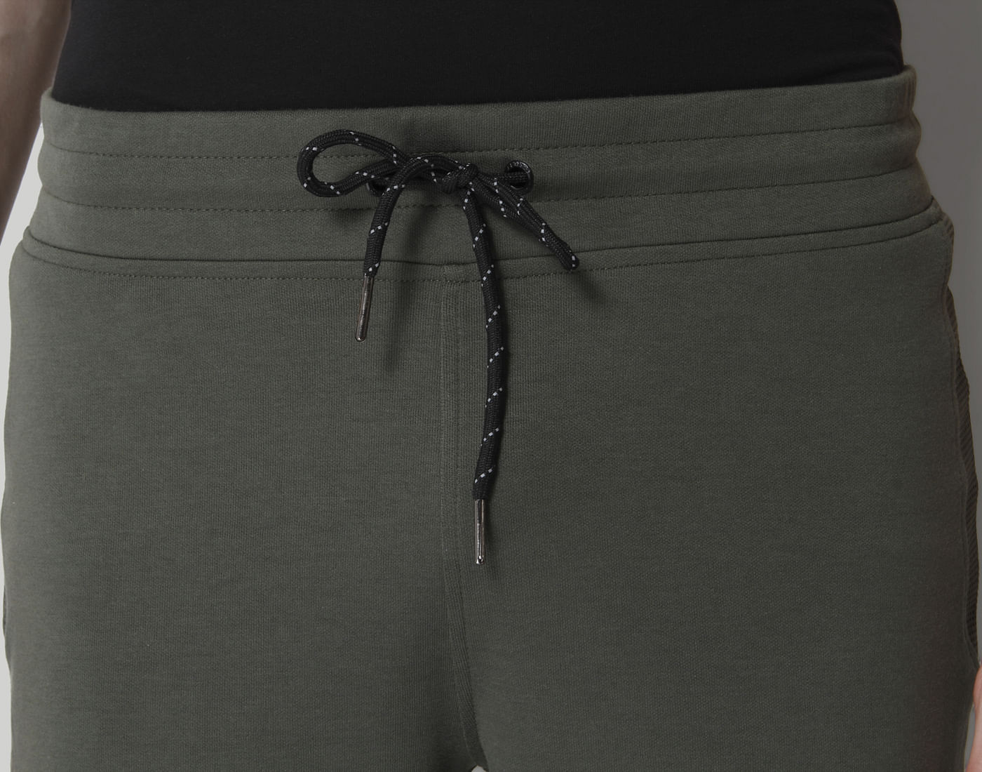 Olive Green Mesh Detail Sweatshorts