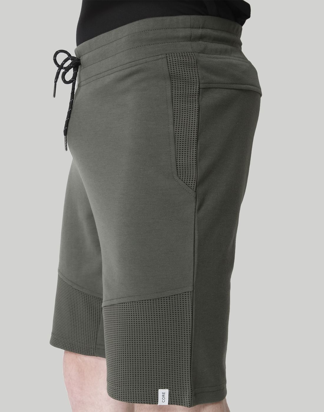Olive Green Mesh Detail Sweatshorts