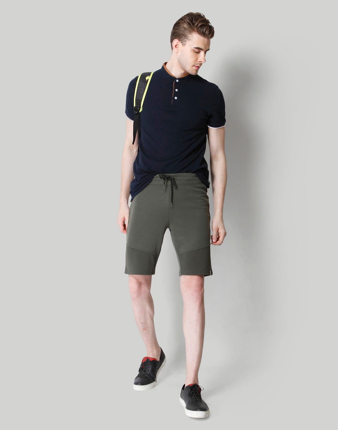 Olive Green Mesh Detail Sweatshorts