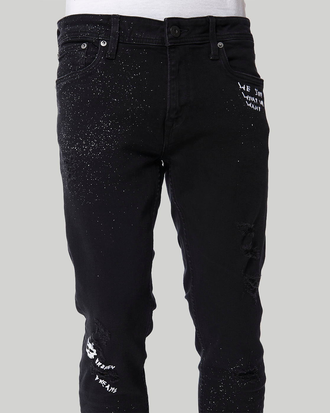 Black Text Print Low Rise Skinny Fit Jeans