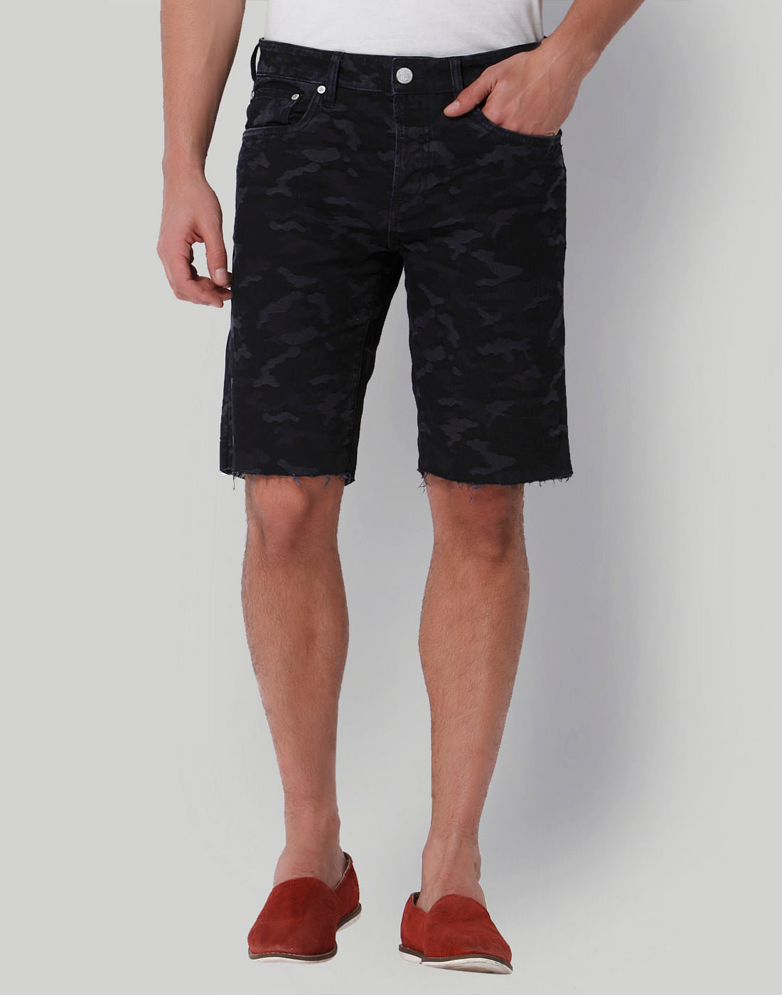 Dark Blue Camo Print Mid Rise Shorts - S