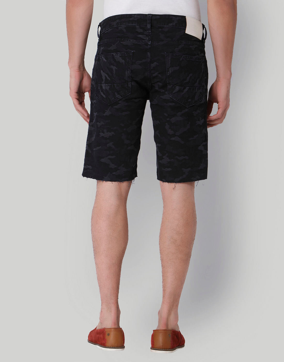 Dark Blue Camo Print Mid Rise Shorts