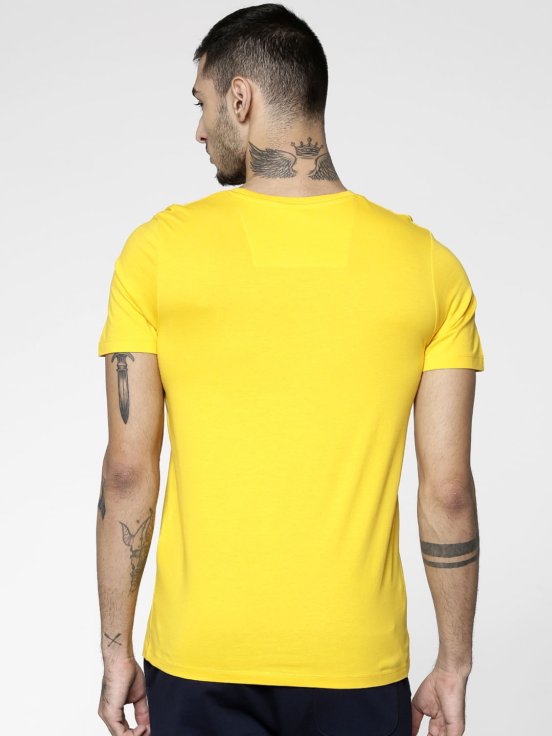 Yellow Graphic Print Slim Fit Crew Neck T-Shirt