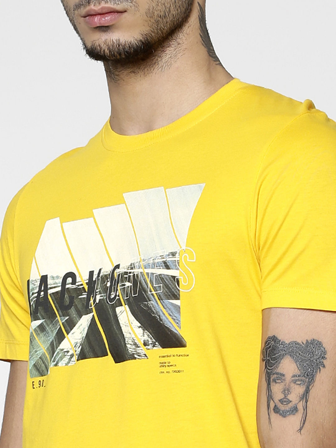 Yellow Graphic Print Slim Fit Crew Neck T-Shirt