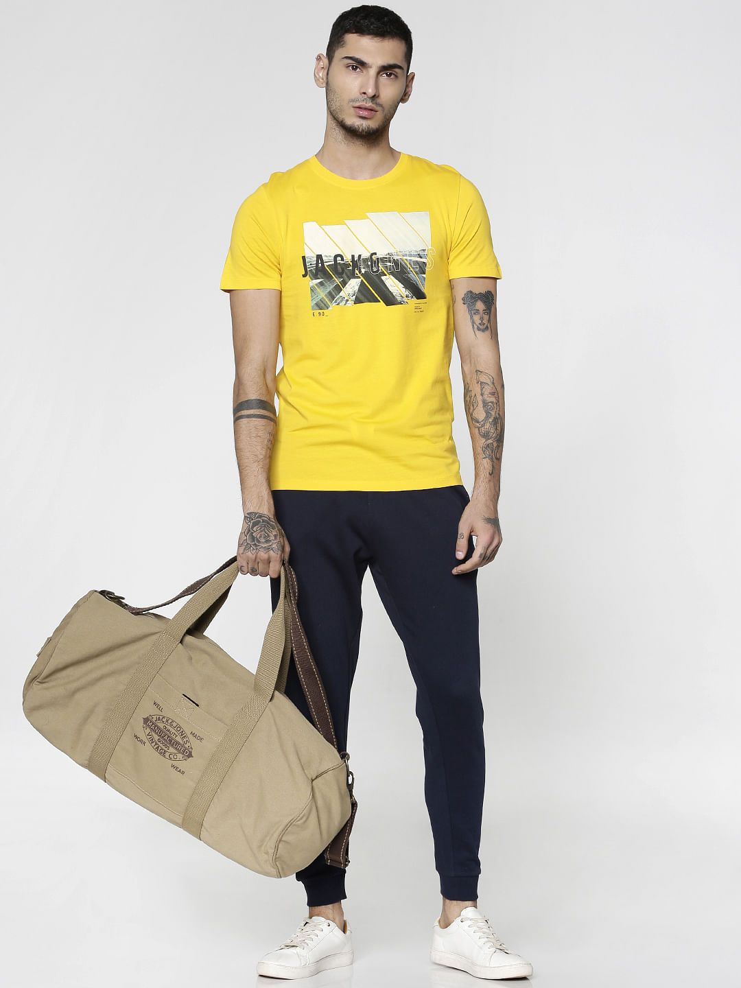 Yellow Graphic Print Slim Fit Crew Neck T-Shirt