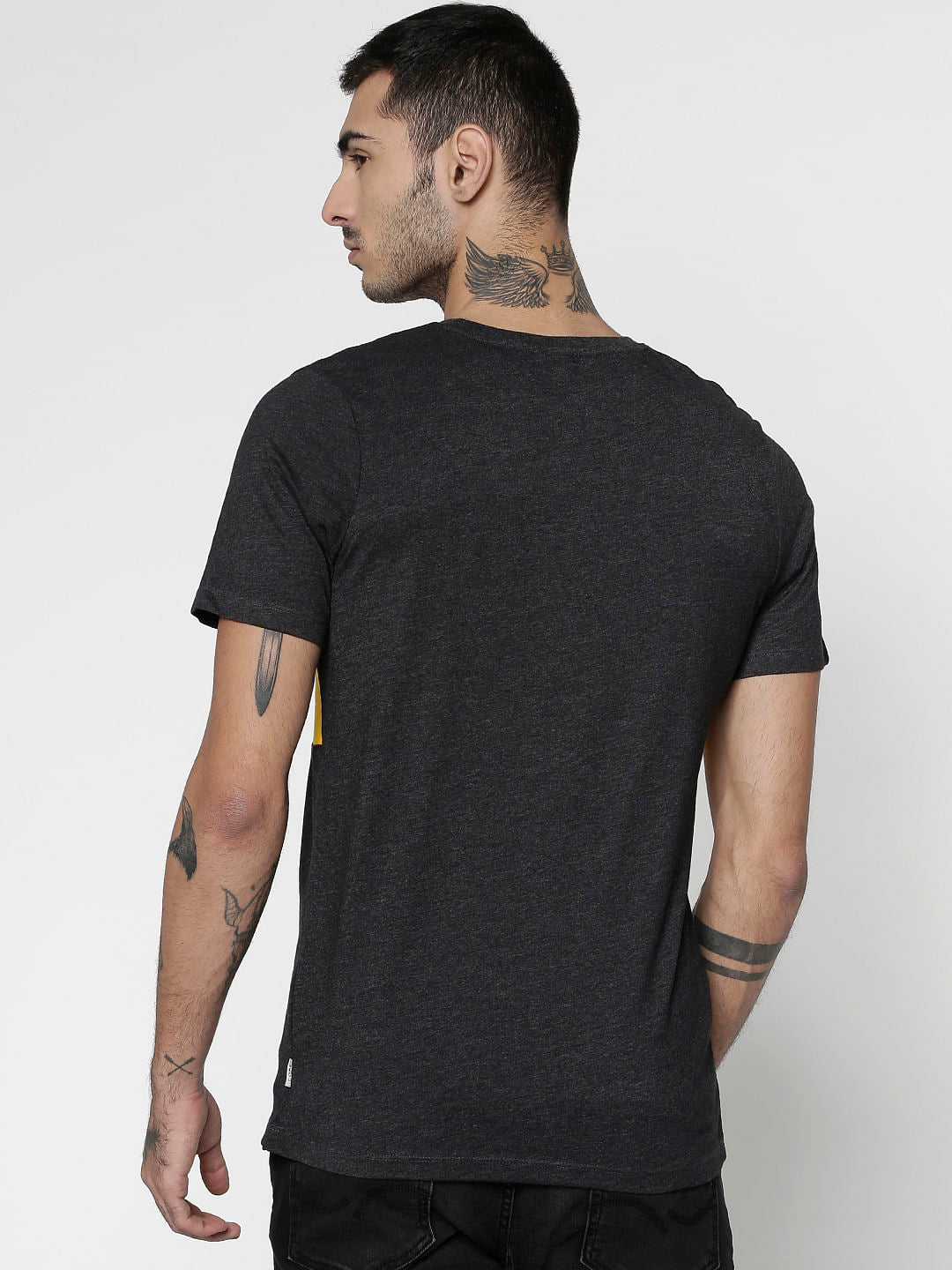 Black Text Print Slim Fit Crew Neck T-Shirt