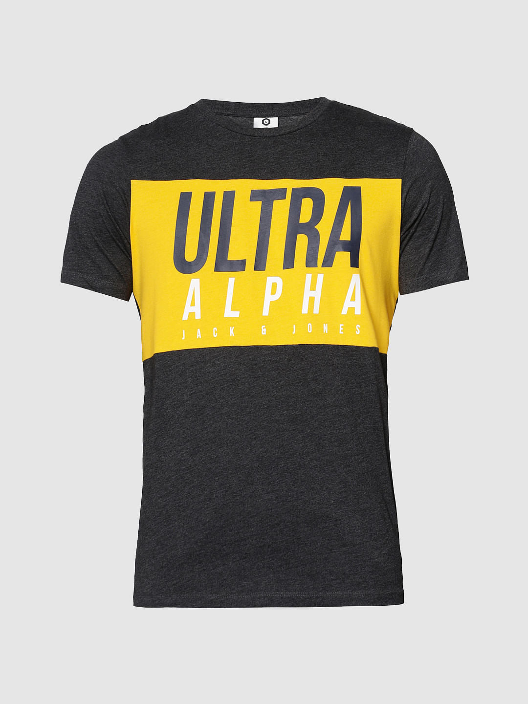 Black Text Print Slim Fit Crew Neck T-Shirt