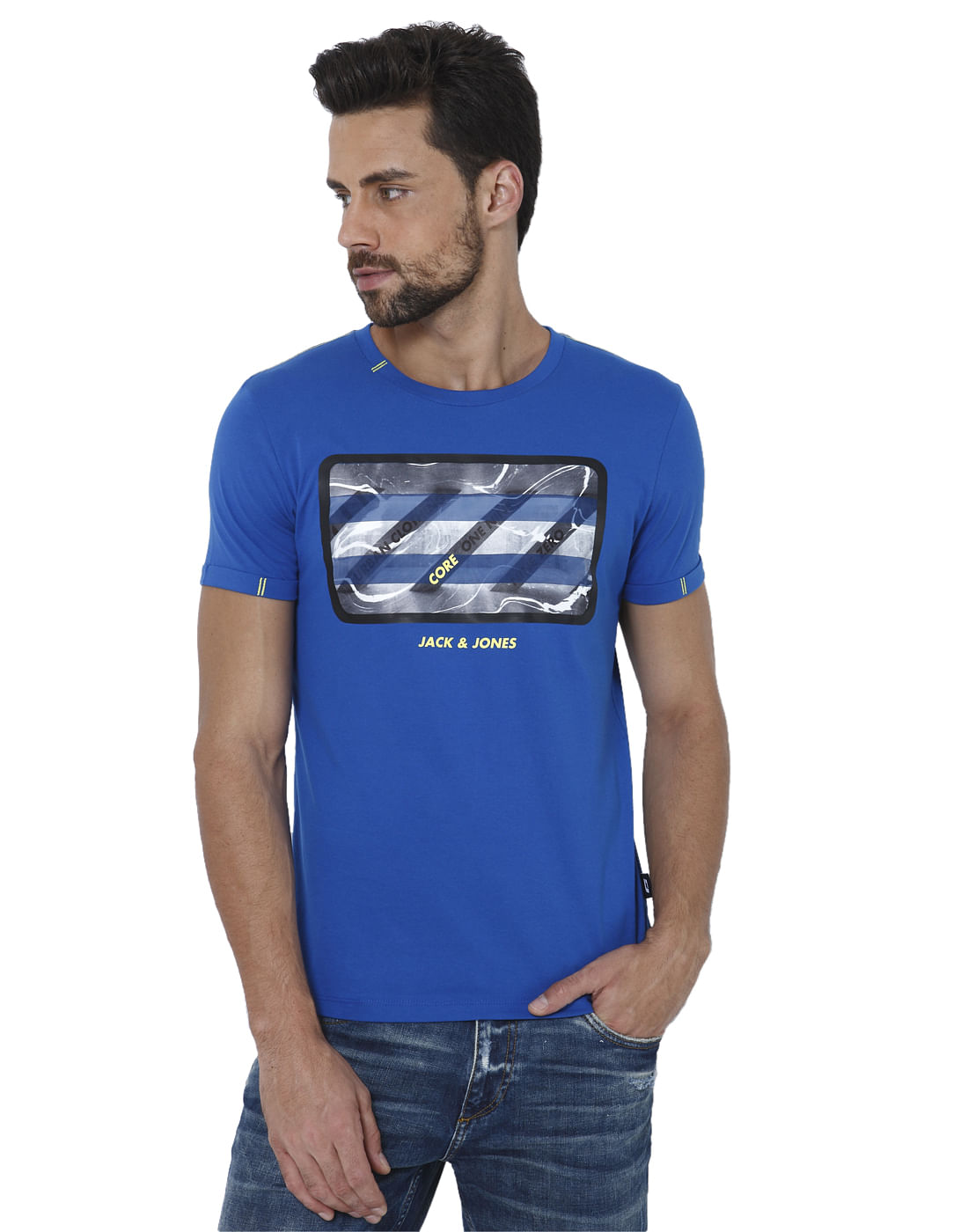 Blue Graphic Print Crew Neck T-Shirt