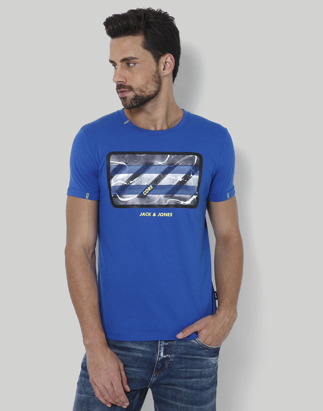 Blue Graphic Print Crew Neck T-Shirt