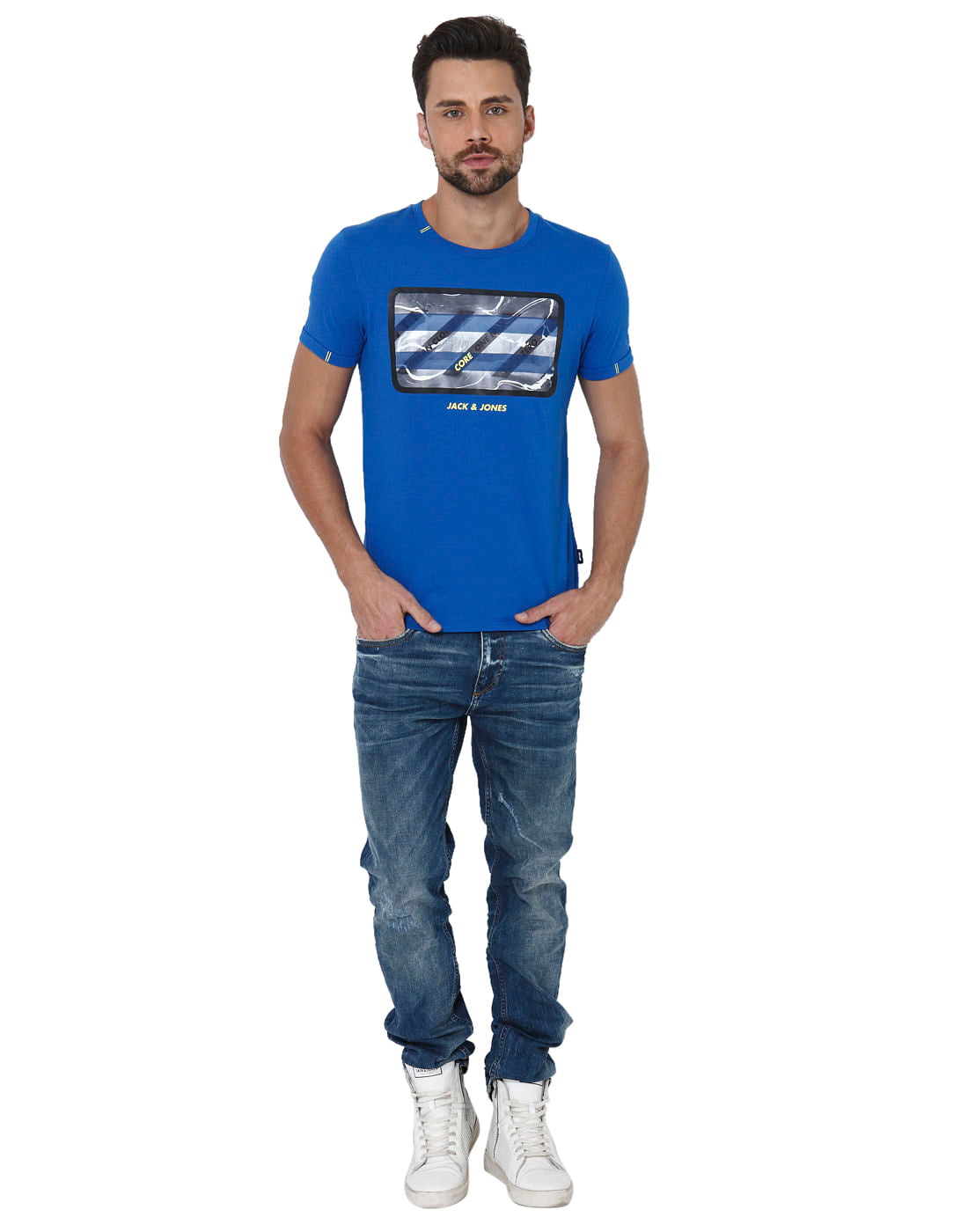 Blue Graphic Print Crew Neck T-Shirt