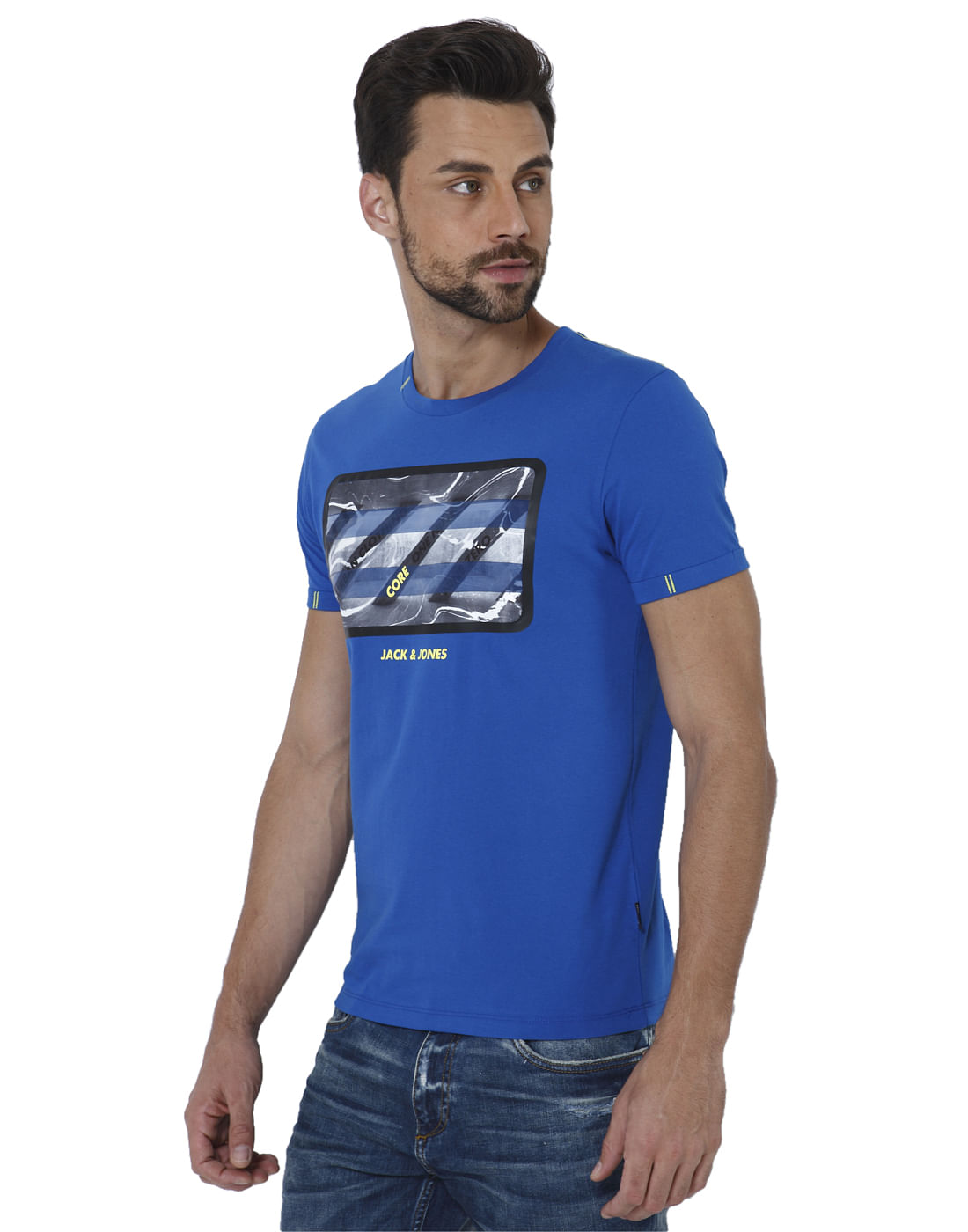 Blue Graphic Print Crew Neck T-Shirt