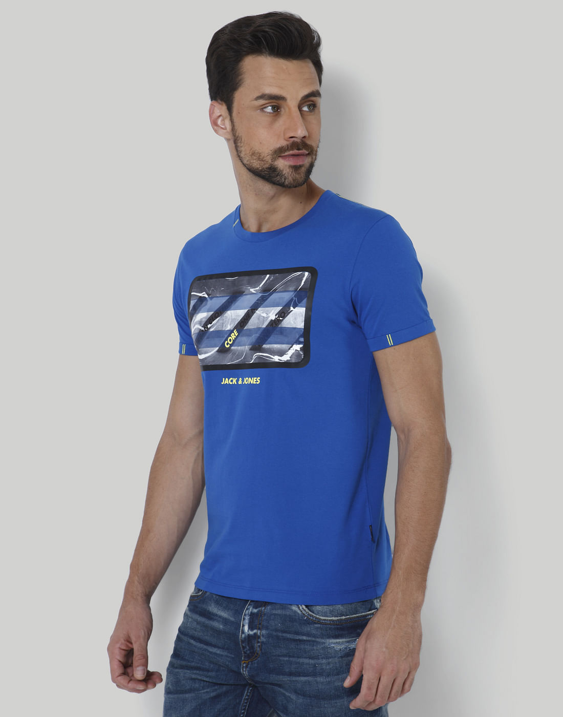 Blue Graphic Print Crew Neck T-Shirt