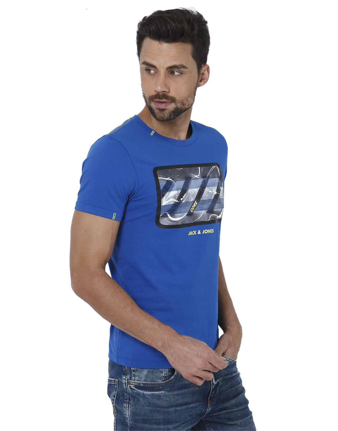 Blue Graphic Print Crew Neck T-Shirt