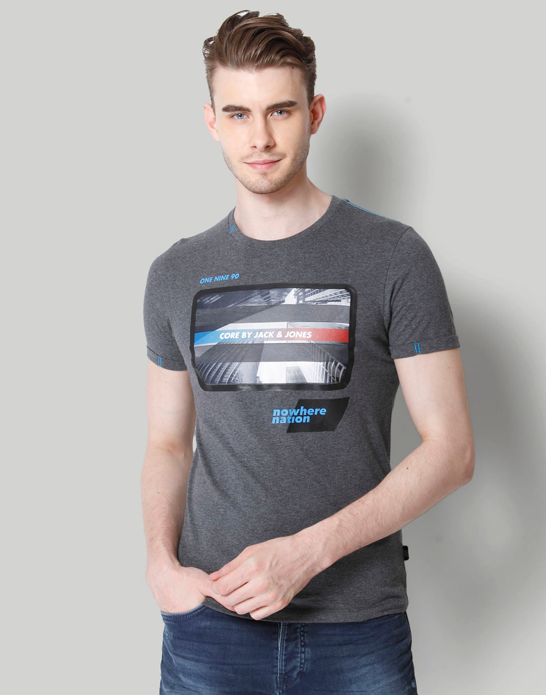 Dark Grey Graphic Print Crew Neck T-Shirt - S