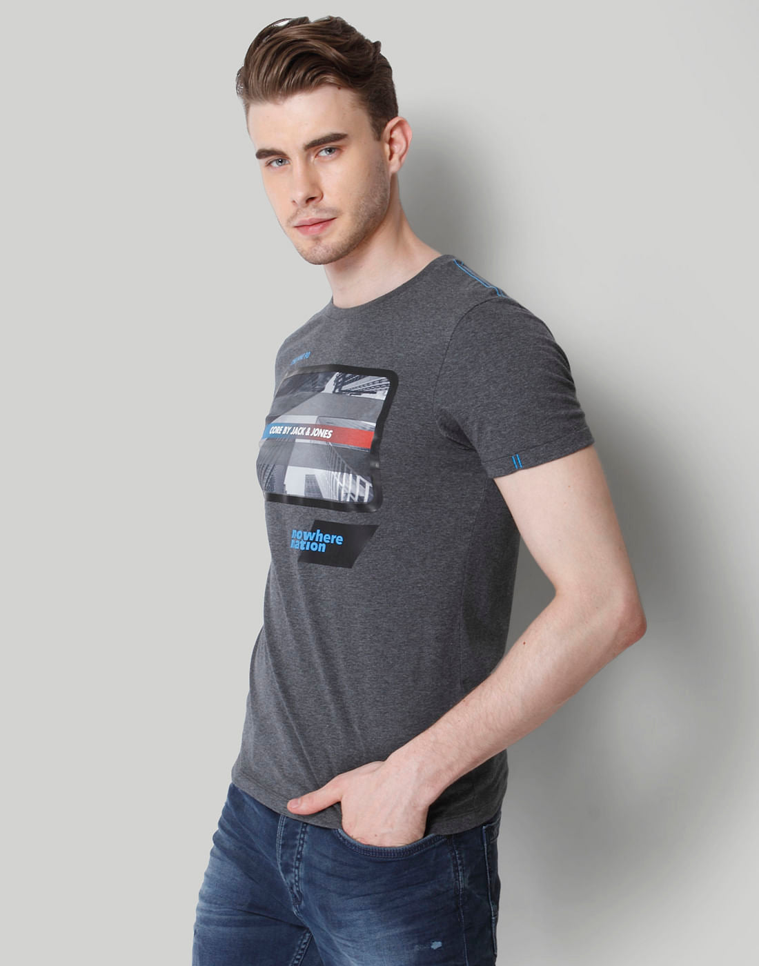 Dark Grey Graphic Print Crew Neck T-Shirt