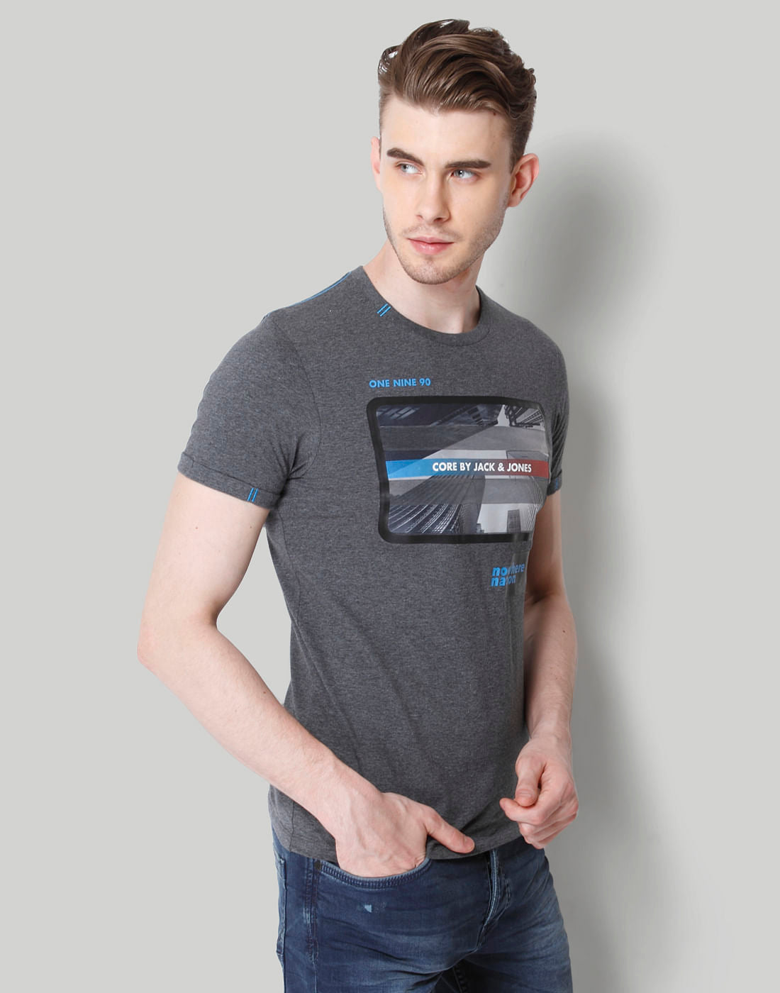 Dark Grey Graphic Print Crew Neck T-Shirt