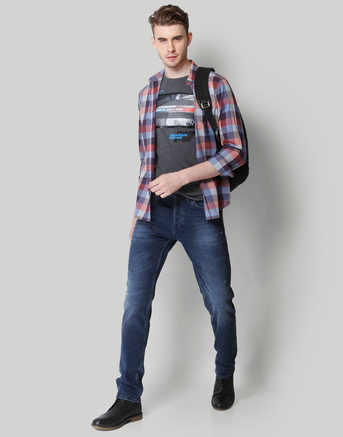 Dark Grey Graphic Print Crew Neck T-Shirt