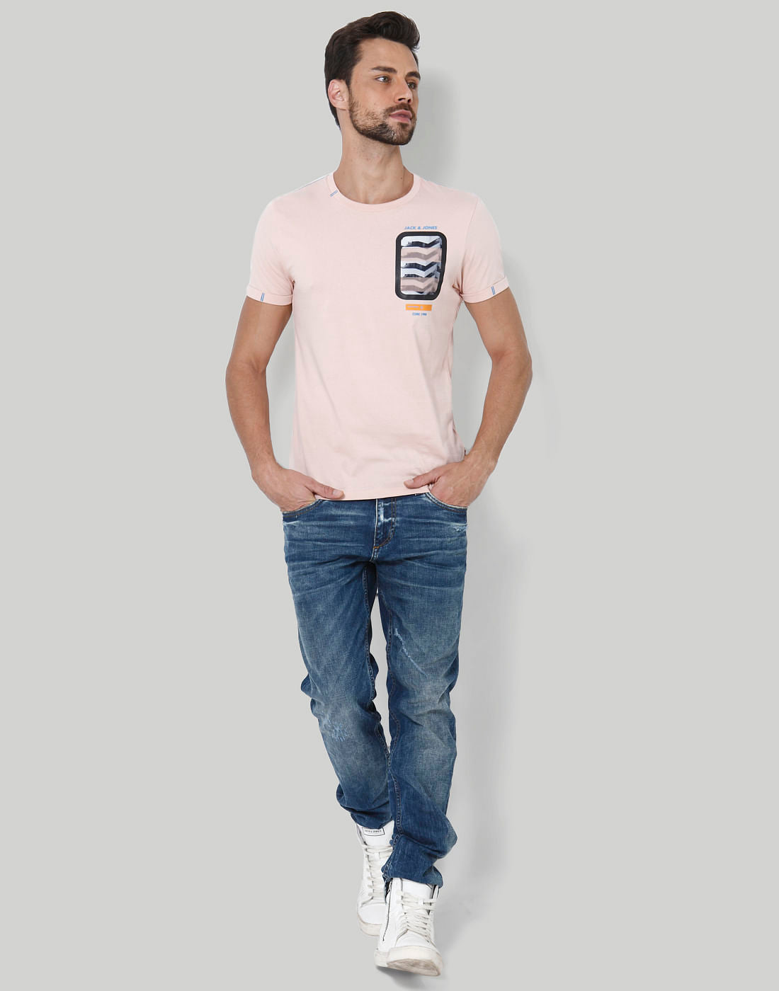 Peach Graphic Print Crew Neck T-Shirt