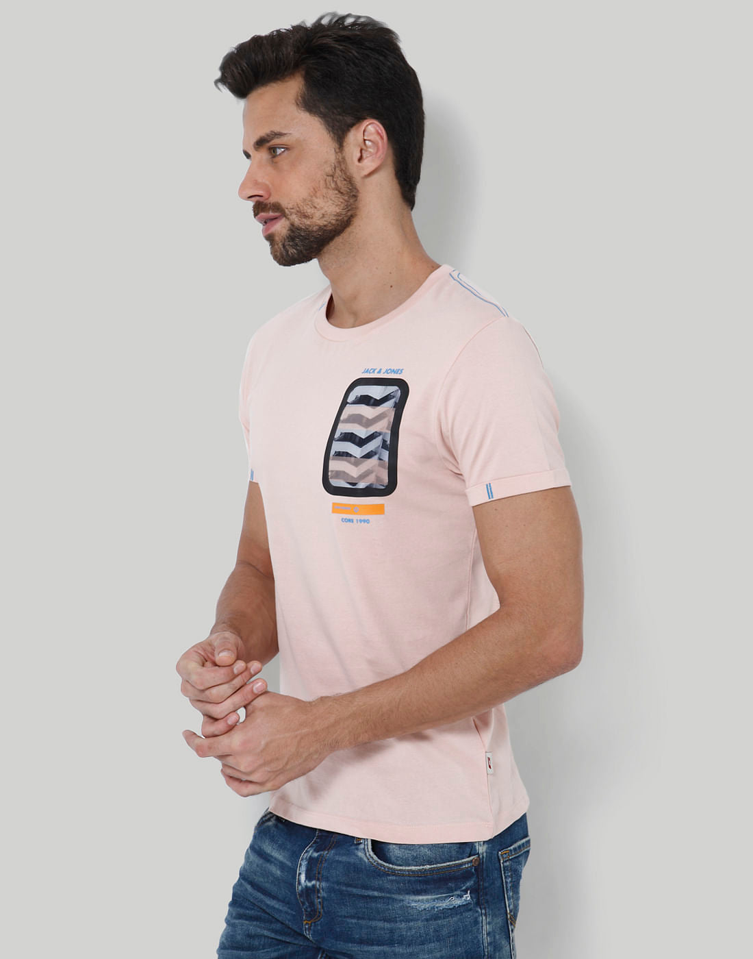 Peach Graphic Print Crew Neck T-Shirt
