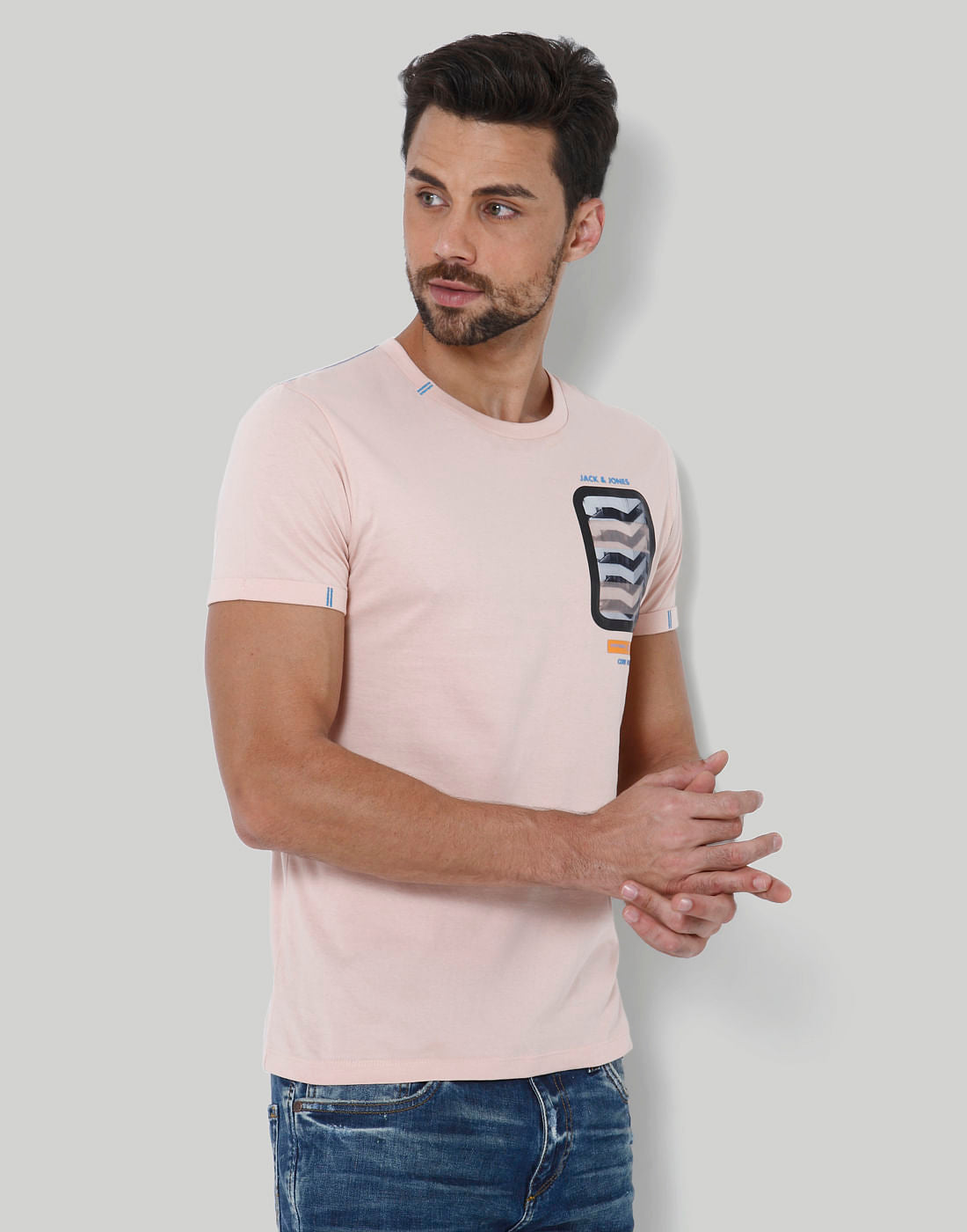 Peach Graphic Print Crew Neck T-Shirt
