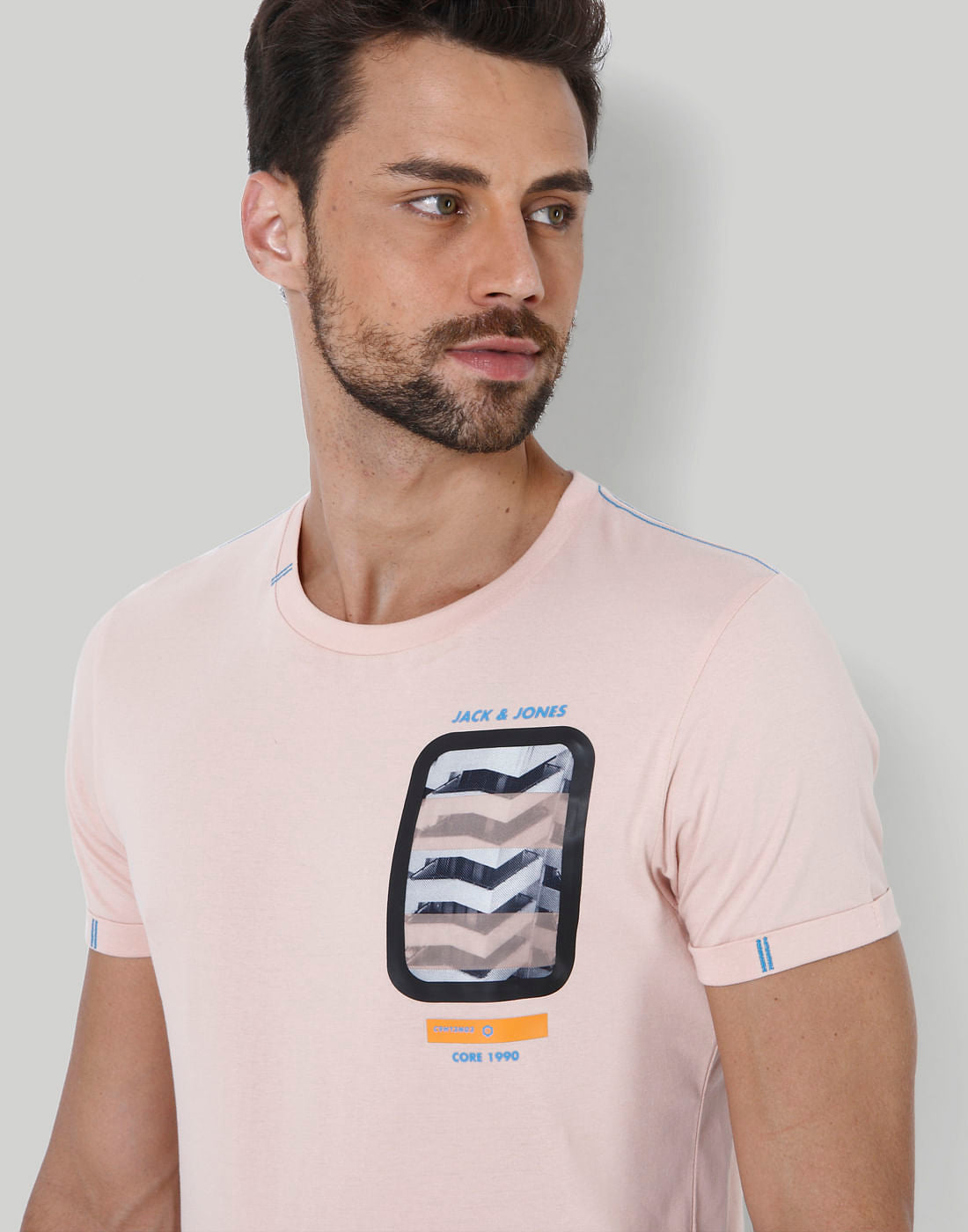 Peach Graphic Print Crew Neck T-Shirt