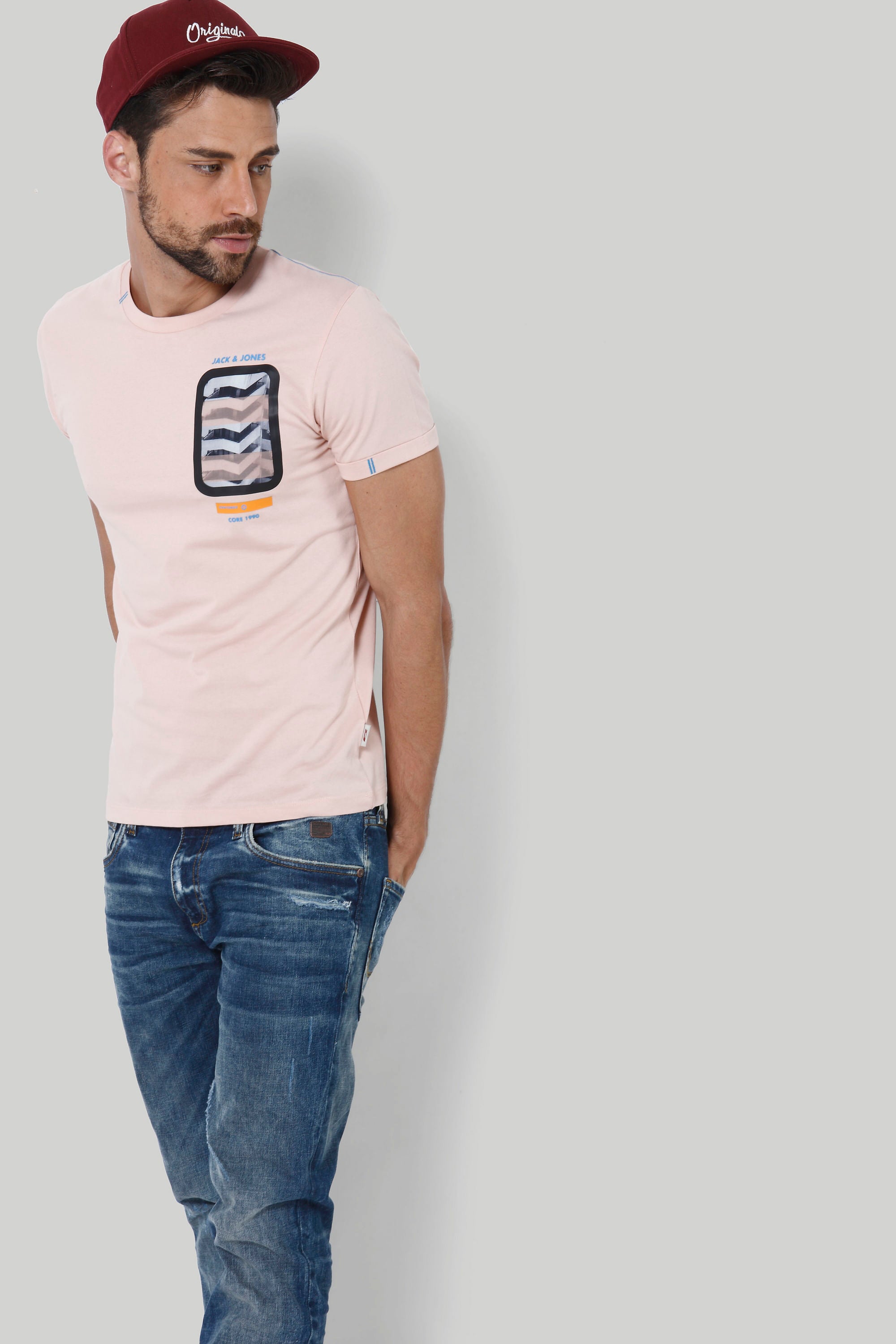 Peach Graphic Print Crew Neck T-Shirt