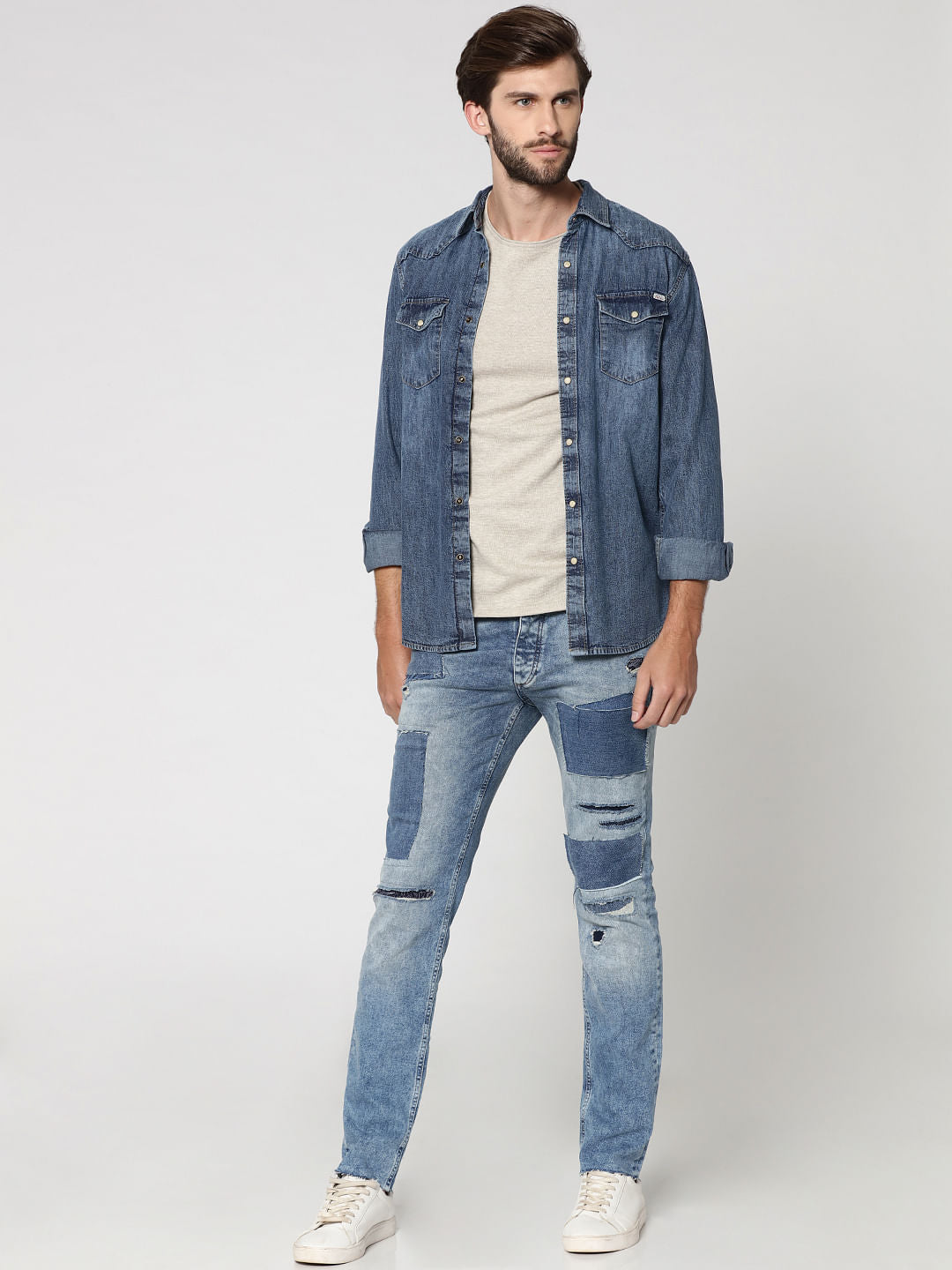 Blue Patch Detail Tim Anti Fit Jeans - 28/32
