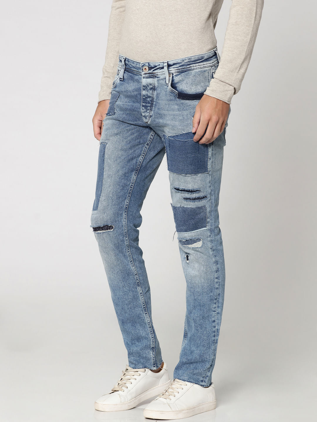 Blue Patch Detail Tim Anti Fit Jeans