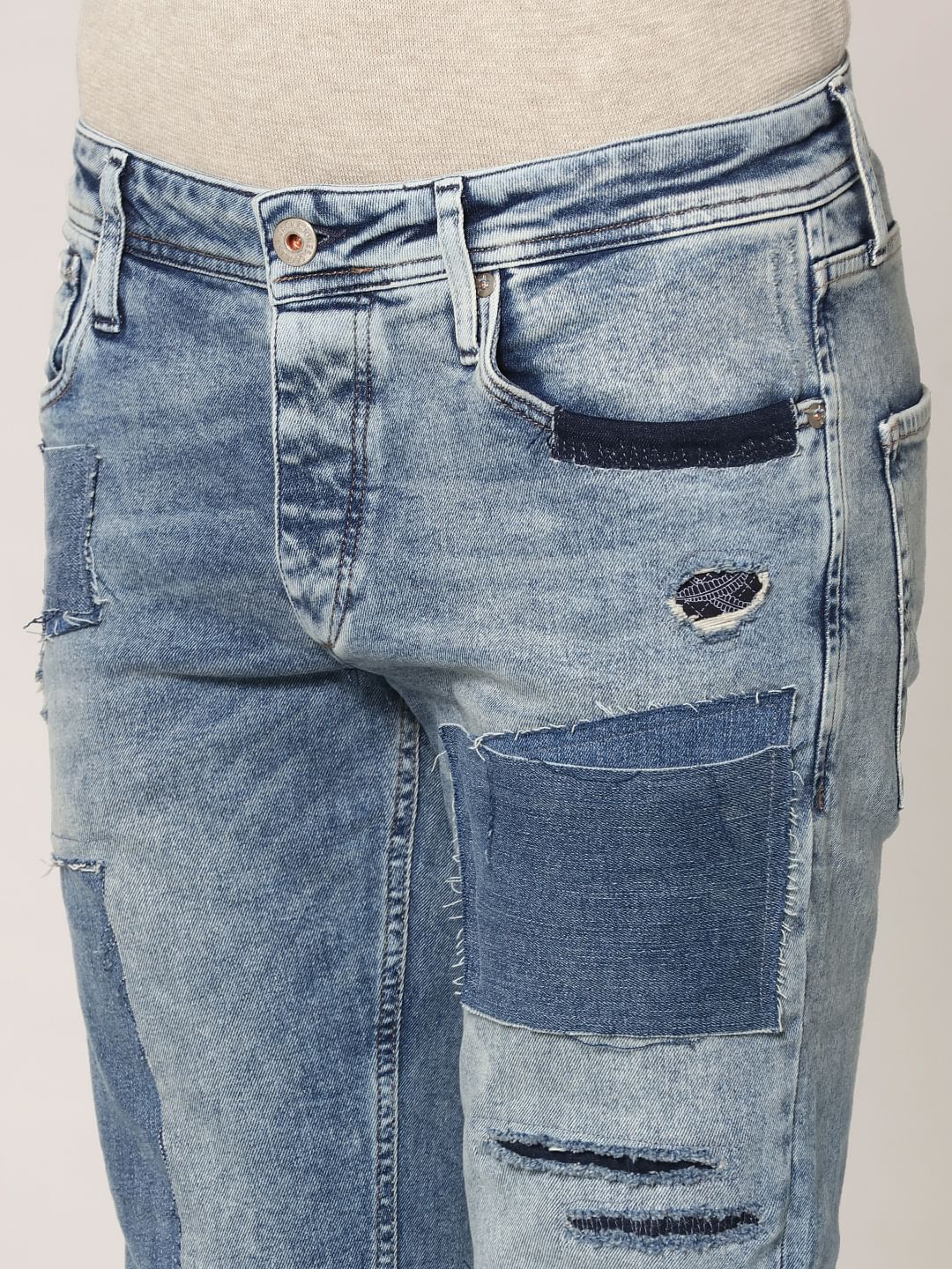Blue Patch Detail Tim Anti Fit Jeans
