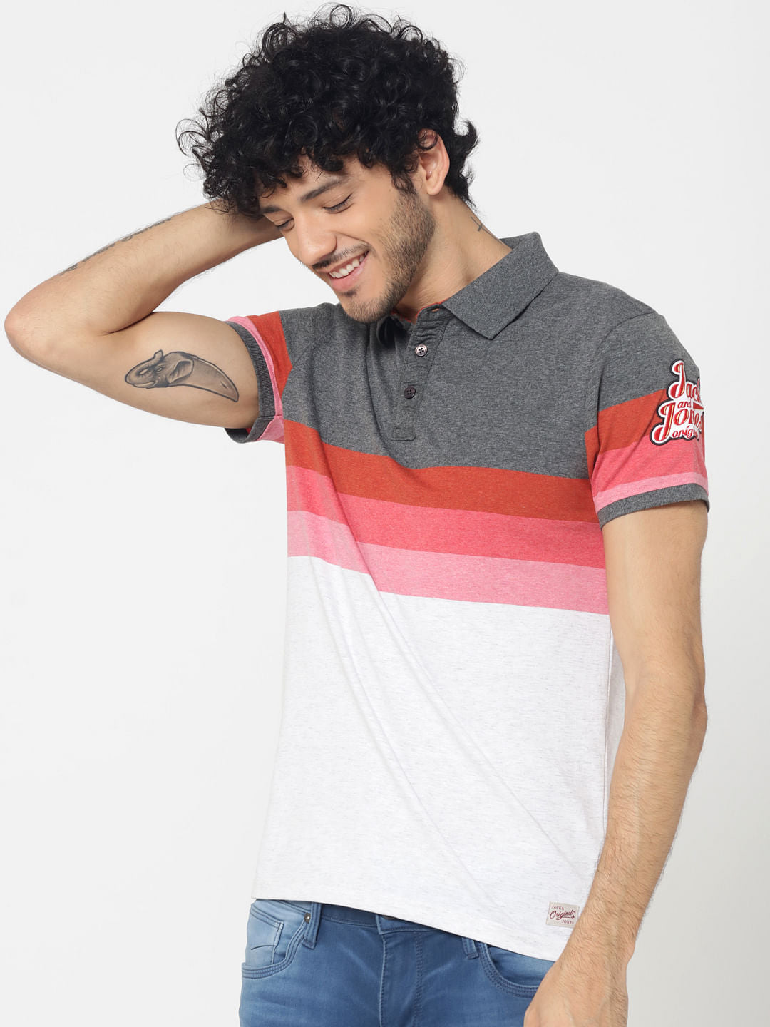 Grey Colourblocked Polo T-Shirt