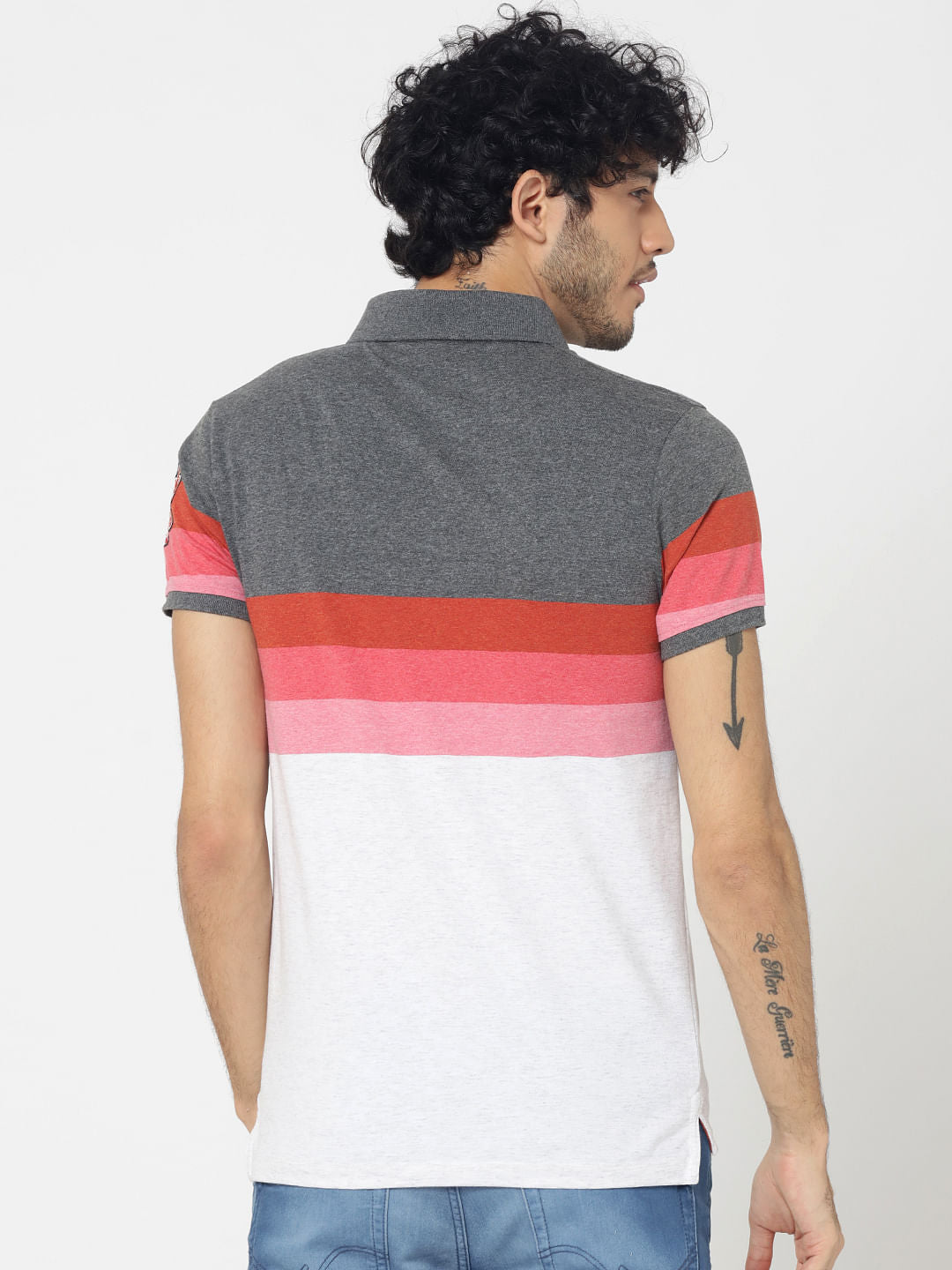 Grey Colourblocked Polo T-Shirt