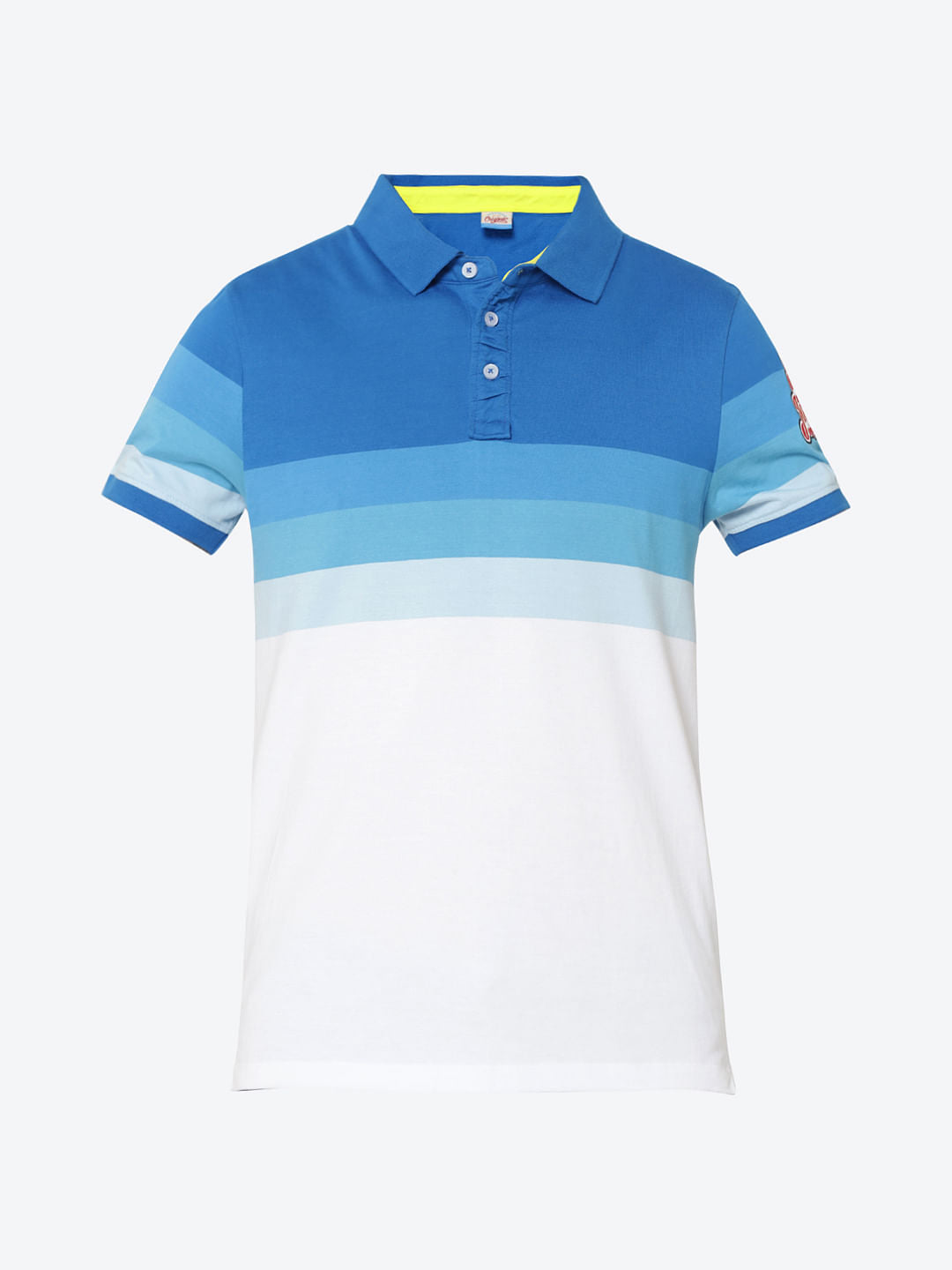 Blue Colourblocked Embroidered Detail Polo T-Shirt