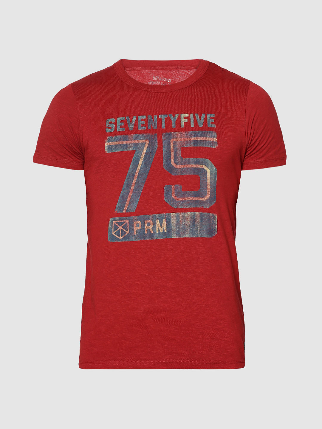 Red Text Print Slim Fit Crew Neck T-Shirt
