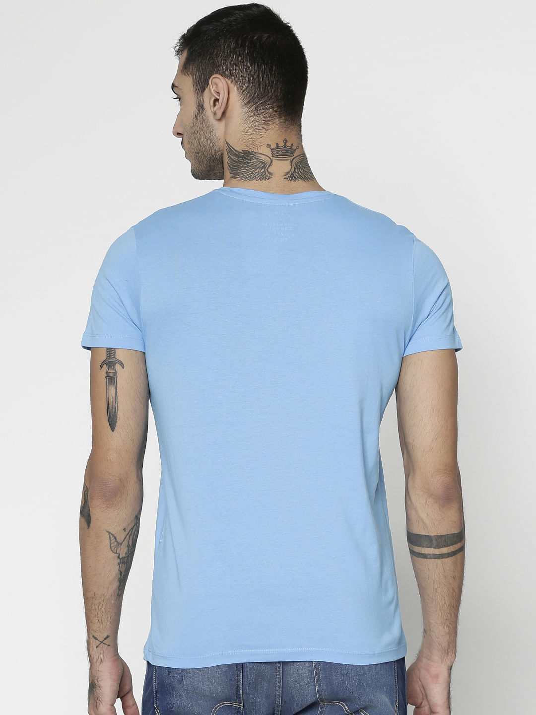 Blue Graphic Print Slim Fit Crew Neck T-Shirt