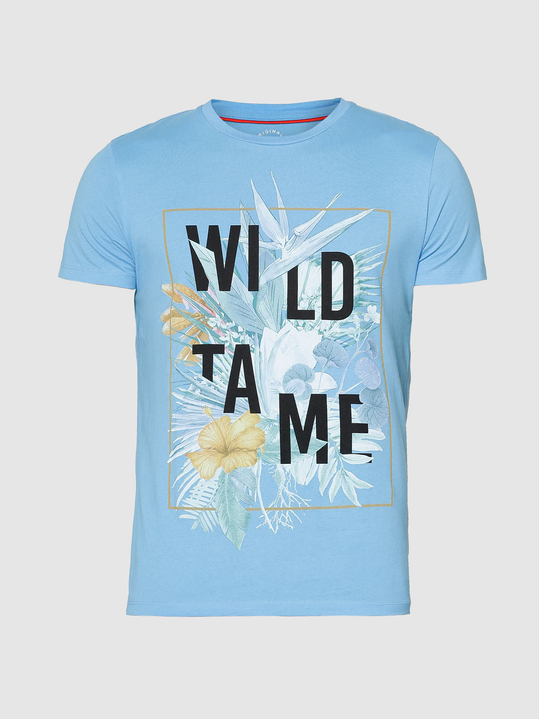 Blue Graphic Print Slim Fit Crew Neck T-Shirt