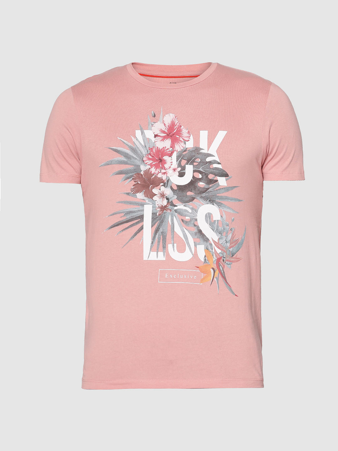 Pink Graphic Print Slim Fit Crew Neck T-Shirt
