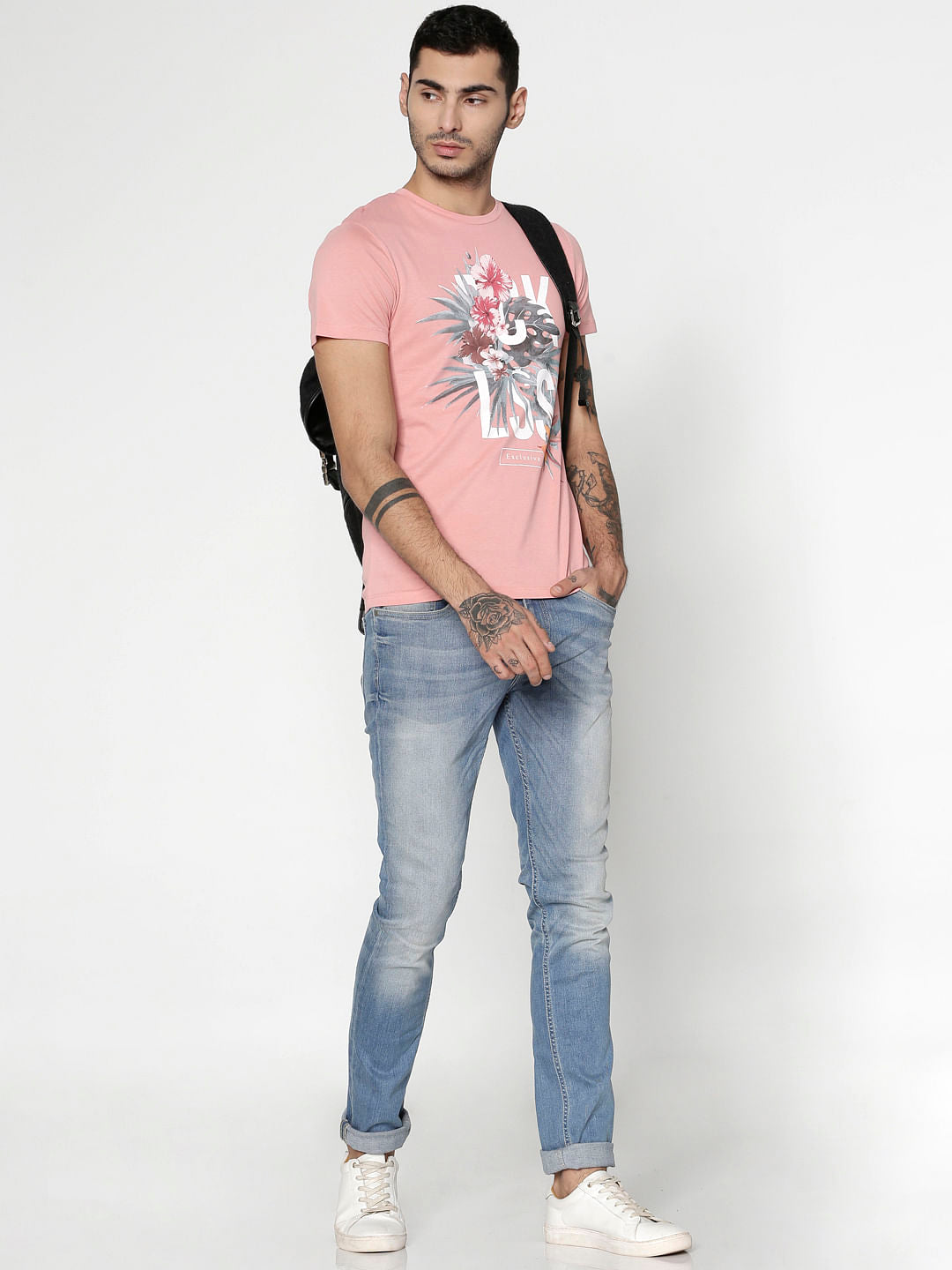 Pink Graphic Print Slim Fit Crew Neck T-Shirt