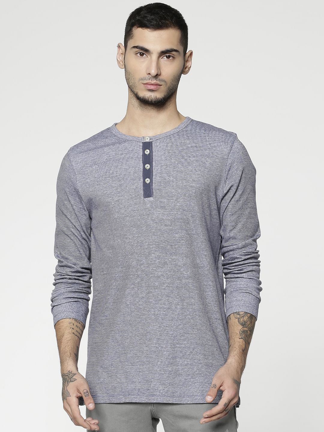 Blue Slim Fit Henley T-Shirt