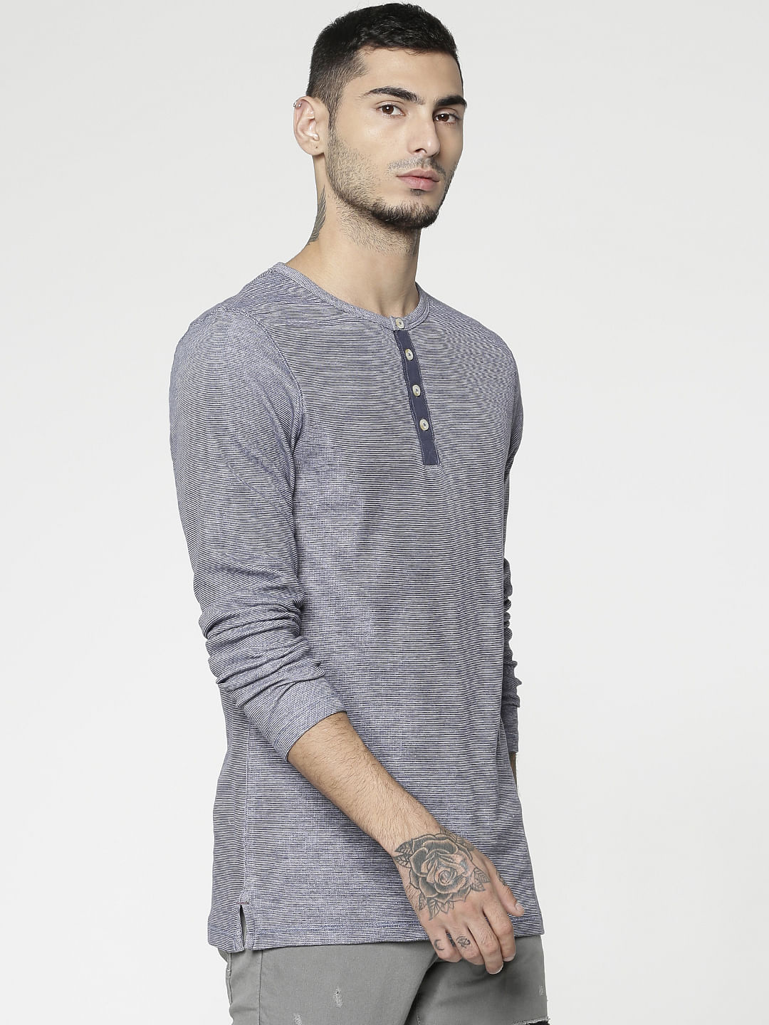 Blue Slim Fit Henley T-Shirt